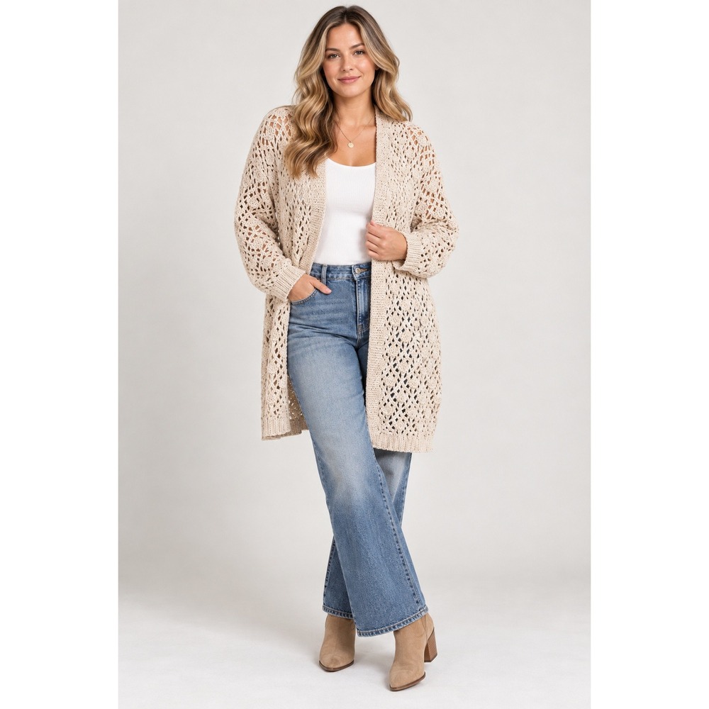Moon & Madison Cardigan Women S Boho Coastal Grandma Cream Open Knit Pointelle